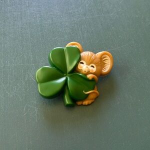Vintage Hallmark 1983 Mouse With Four Leaf Clover Pin Brooch St Patrick's Day